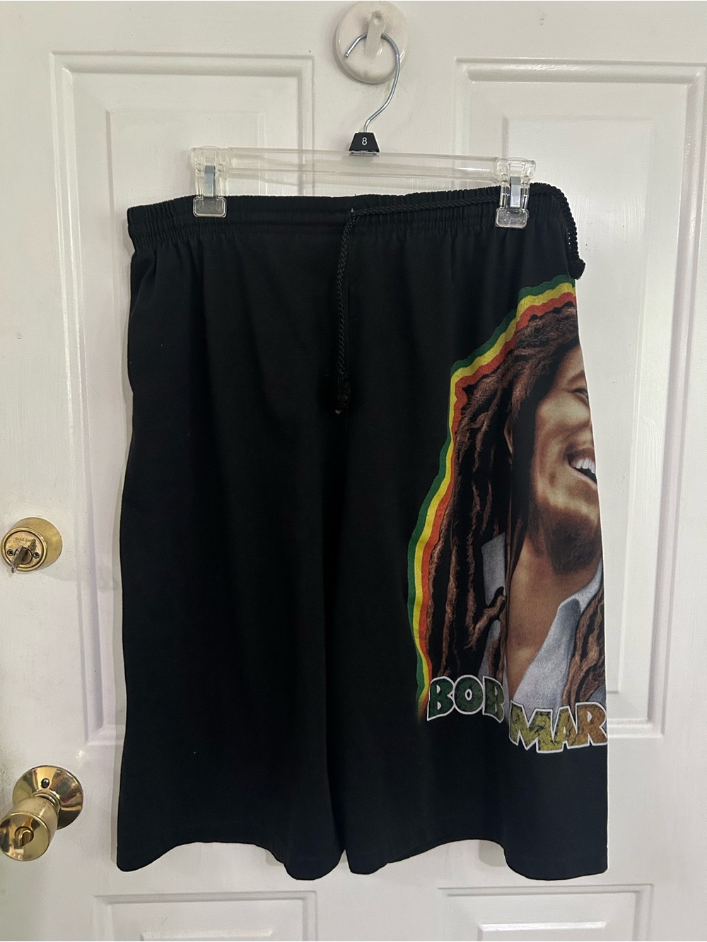Black Bob Marley Graphic Shorts with Rasta Trim